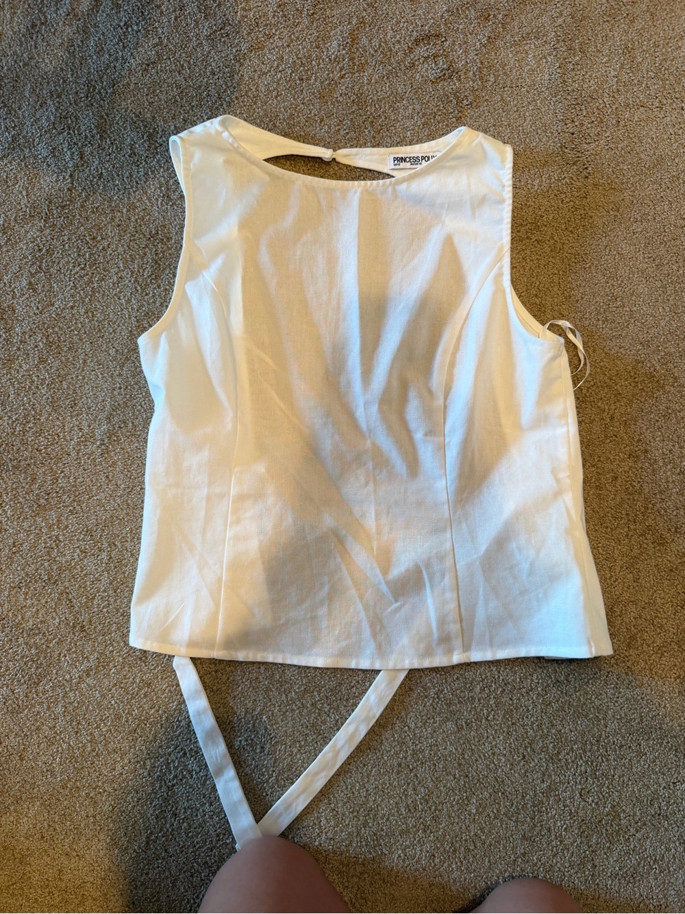 Princess Polly Linen White Tie-Back Tank